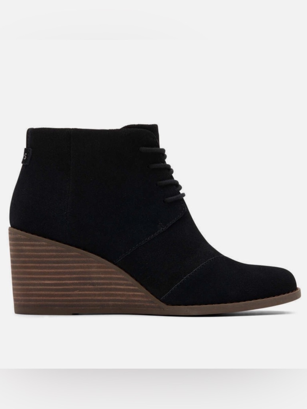 Toms Black Suede Lace-Up Wedge Bootie